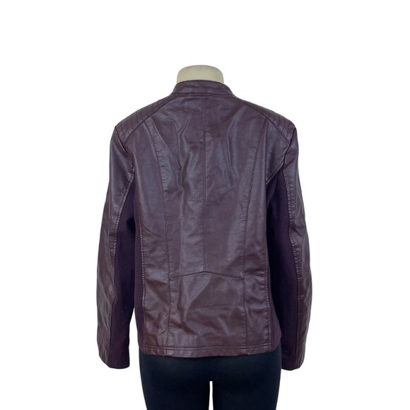 S.E.B. By Sebby Womens Burgundy Faux Leather Moto Jacket Full Zip  Sz XL - Picture 3 of 8